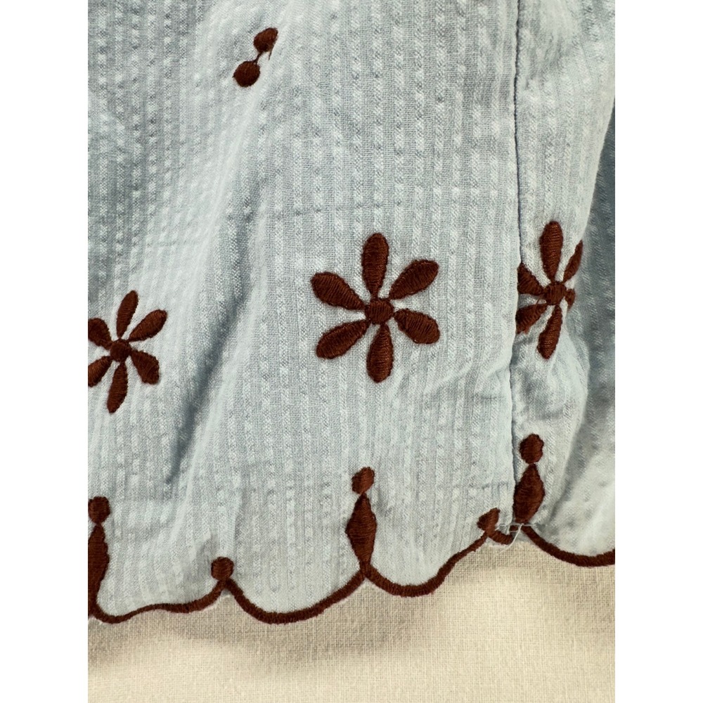 Free People Celestial Blue Seersucker Embroidered Tie Back Crop Top L - Picture 5 of 10